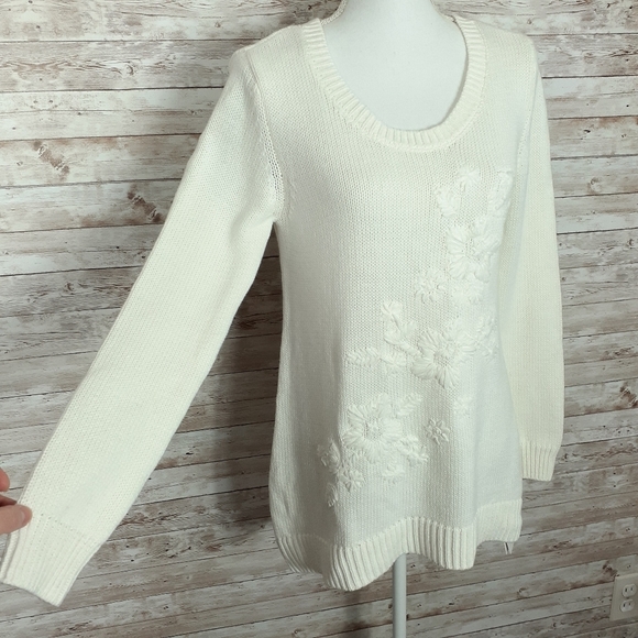 Style & Co Sweater S Flowers Ivory Embroidered 421 - Picture 3 of 7